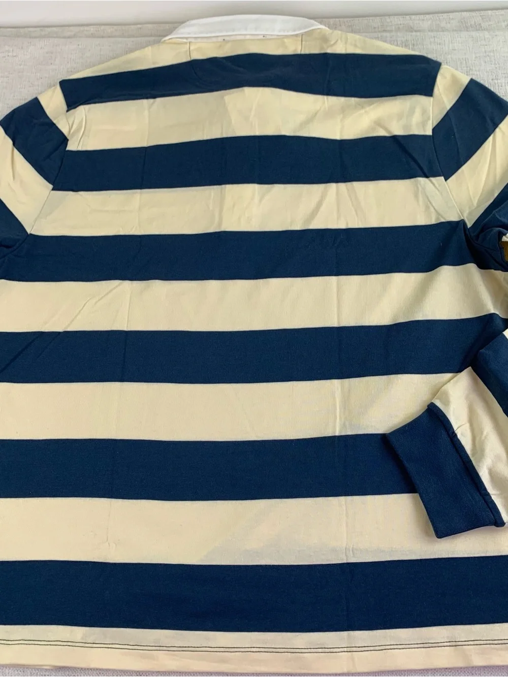 J Crew women's long sleeve Boyfriend jersey rugby shirt in stripe yellow navy